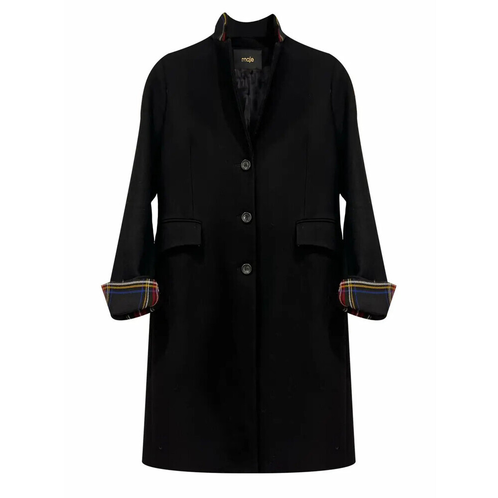 Maje Women's Gireg Straight Cut Virgin Wool Coat In Black Size 40 - Picture 2 of 15